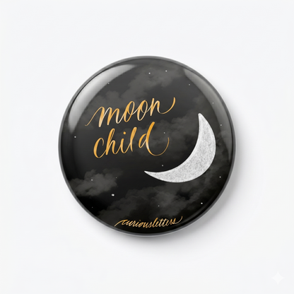 A 2-in-1 "moon child" bottle opener and fridge magnet, of 58 mm diameter and sturdy metal body, with art by Curious Letters. 